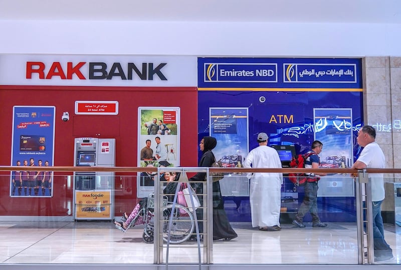 Abu Dhabi, United Arab Emirates, November 1, 2019, 2019.  
 Stock Images.
-- RAK Bank and Emirates NBD ATM's at the Abu Dhabi mall.
Victor Besa/The National
Section:  NA
FOR:  Olive Obina