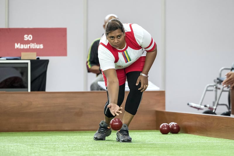 ABU DHABI, UNITED ARAB EMIRATES. 15 MARCH 2019. Special Olympics action at ADNEC. Oman vs Mauritius at Bocce. (Photo: Antonie Robertson/The National) Journalist: None: National.