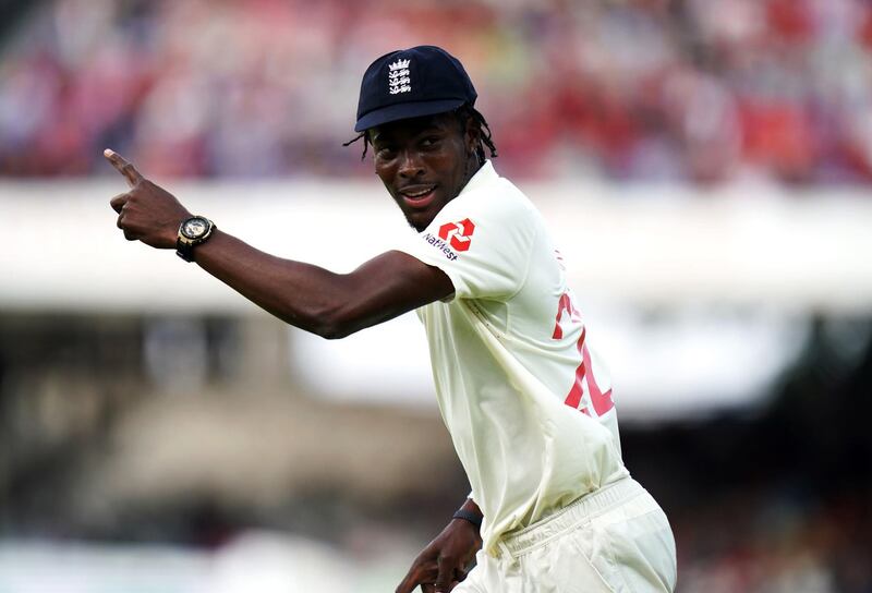 England's Jofra Archer during day two of the Ashes Test match at Lord's, London. PRESS ASSOCIATION Photo. Picture date: Thursday August 15, 2019. See PA story CRICKET England. Photo credit should read: John Walton/PA Wire. RESTRICTIONS: Editorial use only. No commercial use without prior written consent of the ECB. Still image use only. No moving images to emulate broadcast. No removing or obscuring of sponsor logos.