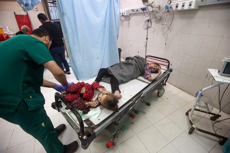 Palestinian children receive medical attention at Nasser Hospital in Khan Younis in the southern Gaza Strip. AFP