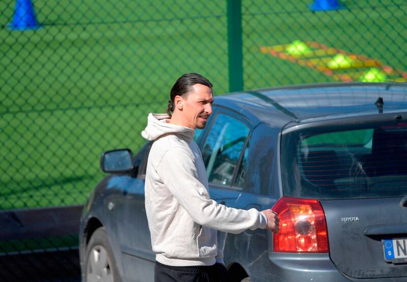 Zlatan Ibrahimovic pictured leaving the Arsta IP training ground in Stockholm. AFP