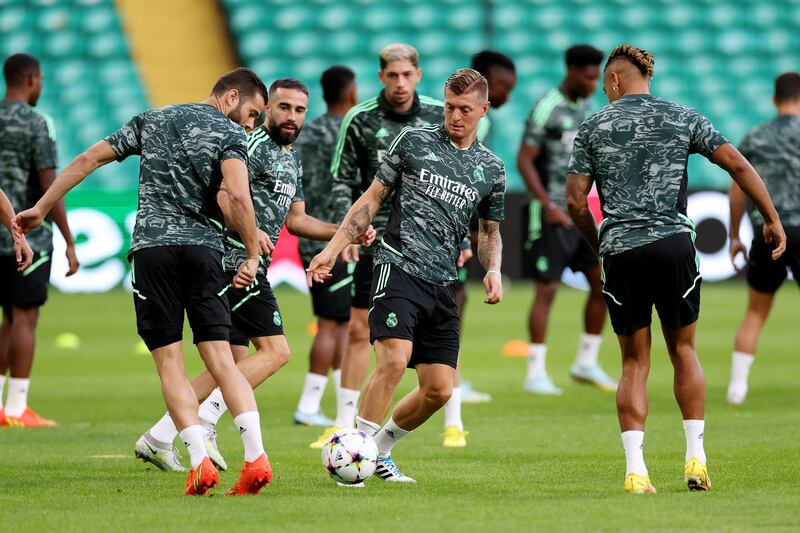 Real Madrid train for their Champions League opener against Celtic. Getty