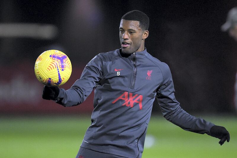 KIRKBY, ENGLAND - DECEMBER 11: (THE SUN OUT. THE SUN ON SUNDAY OUT) Georginio Wijnaldum of Liverpool during a training session at AXA Training Centre on December 11, 2020 in Kirkby, England. (Photo by John Powell/Liverpool FC via Getty Images)