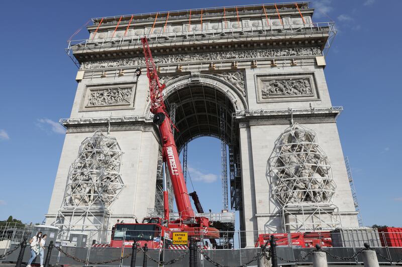The L'Arc de Triomphe, Wrapped project by late artist Christo and Jeanne-Claude will be on view from September 18 to October  3, 2021. AP