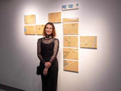 Cristiana de Marchi with her work 'Mapping Gaps. Beirut'. Photo: Augustine Paredes / Seeing Things