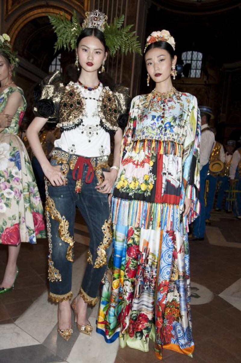 Bejewelled jeans and kaftans. Courtesy Dolce & Gabbana