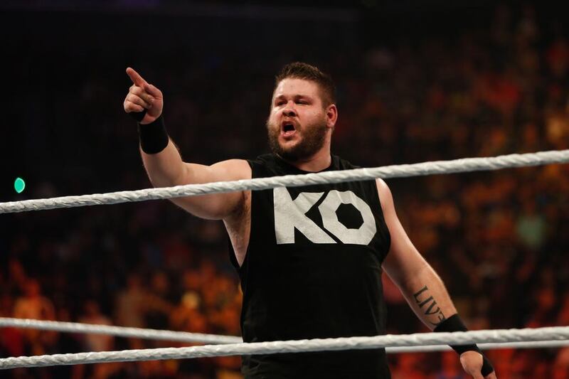 NEW YORK, NY - AUGUST 23: Kevin Owens celebrates his victory over Cesaro at the WWE SummerSlam 2015 at Barclays Center of Brooklyn on August 23, 2015 in New York City.   JP Yim/Getty Images/AFP