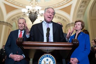 Democratic Senator from Virginia Tim Kaine in marshalling a war powers resolution to force a debate and vote in Congress to prevent further escalation of hostilities between the US and Iran. EPA