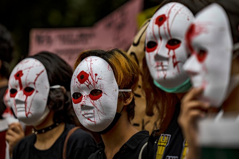 Activists take part in a protest to mark International Human Rights Day in Manila, Philippines. Rights watchdog Karapatan said that under the Marcos administration's counter-insurgency campaign, the group has documented at least 17 cases of extrajudicial killings and other incidents of state sponsored violence. Getty Images