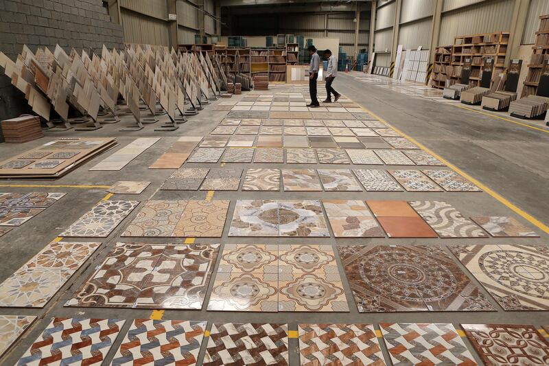 RAS AL KHAIMAH , UNITED ARAB EMIRATES – Oct 23 , 2016 : Different types of ceramic tiles at the RAK Ceramics factory in Ras Al Khaimah. ( Pawan Singh / The National ) For Business. Story by Michael Fahy. ID No - 58687  *** Local Caption ***  PS2310- RAK CERAMICS08.jpg