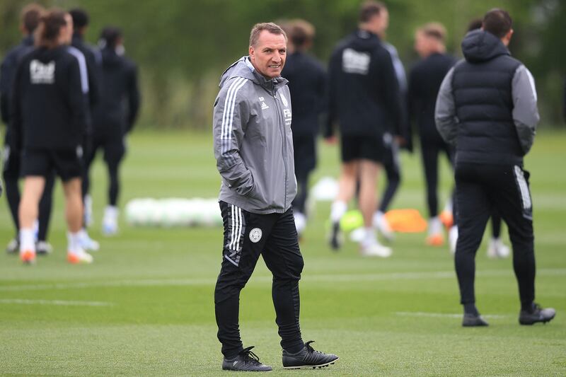 Leicester manager Brendan Rodgers oversees training. AFP