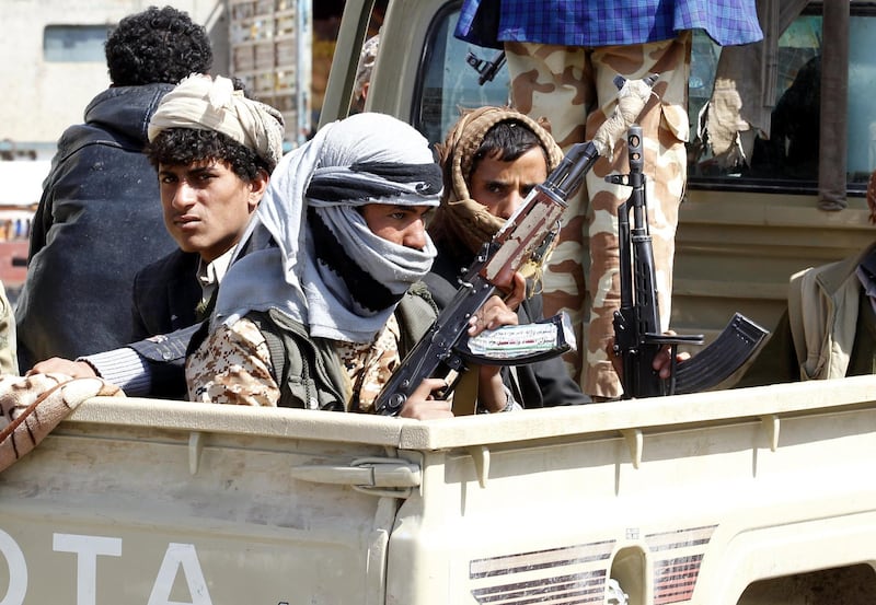 epa06366355 Houthi fighters ride a vehicle amid clashes between the Houthis and forces loyal to Yemen’s ex-president Ali Abdullah Saleh, in Sana’a, Yemen, 04 December 2017. Yemen's rebel alliance continued to fall apart as fighting took place on 02 December between the Houthis and their onetime allies, the forces loyal to ex-President Ali Abdullah Saleh.  EPA/YAHYA ARHAB