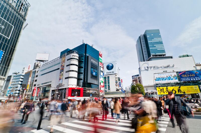 TOKYO, JAPAN - MARCH 13: Shibuya is famous for its scramble crossing, it is located in front of the Shibuya Station Hachiko exit. Shibuya Station and surroundings will be undergoing major redevelopment over the coming years. Tokyu Toyoko Line Shibuya Station will be relocated underground and will join the Fukutoshin Line in March 2013. (Photo by Keith Tsuji/Getty Images)