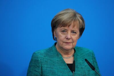 Angela Merkel, Germany's chancellor and leader of the Christian Democratic Union (CDU) party, pauses during a news conference at the CDU headquarters in Berlin, Germany, on Wednesday, Feb. 7, 2018. Merkel’s bloc has concluded a coalition agreement with the Social Democratic Party, ending a four-month political stalemate in Europe’s largest economy. Photographer: Krisztian Bocsi/Bloomberg