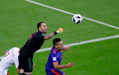 epa06837441 Goalkeeper David Ospina of Colombia clears the ball during the FIFA World Cup 2018 group H preliminary round soccer match between Poland and Colombia in Kazan, Russia, 24 June 2018.

(RESTRICTIONS APPLY: Editorial Use Only, not used in association with any commercial entity - Images must not be used in any form of alert service or push service of any kind including via mobile alert services, downloads to mobile devices or MMS messaging - Images must appear as still images and must not emulate match action video footage - No alteration is made to, and no text or image is superimposed over, any published image which: (a) intentionally obscures or removes a sponsor identification image; or (b) adds or overlays the commercial identification of any third party which is not officially associated with the FIFA World Cup)  EPA/DIEGO AZUBEL   EDITORIAL USE ONLY