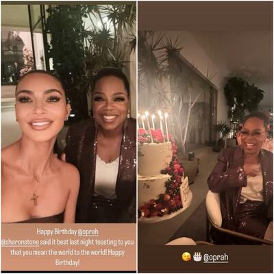 Kim Kardashian shared photos of herself with Oprah Winfrey on her birthday, from the Anastasia Beverly Hills anniversary event. Photo: Instagram / Kim Kardashian