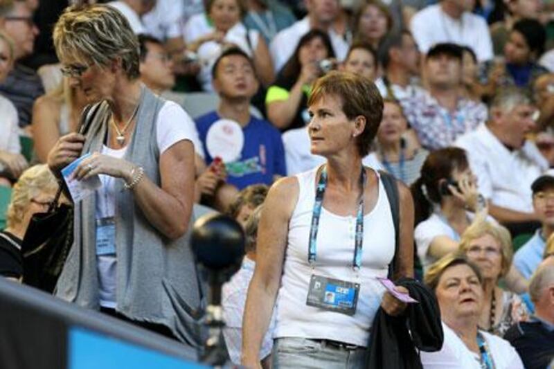 Judy, mother of Andy Murray, arrives to watch her son lose in straight sets in the Australian Open final on Sunday.