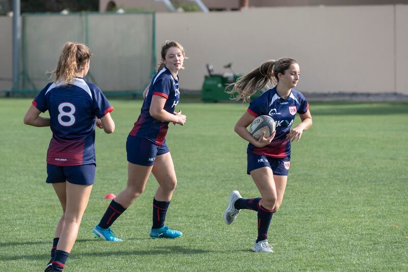  Dubai College Girls rugby team training ahead of trip to Rosslyn Park Sevens in the UK. 