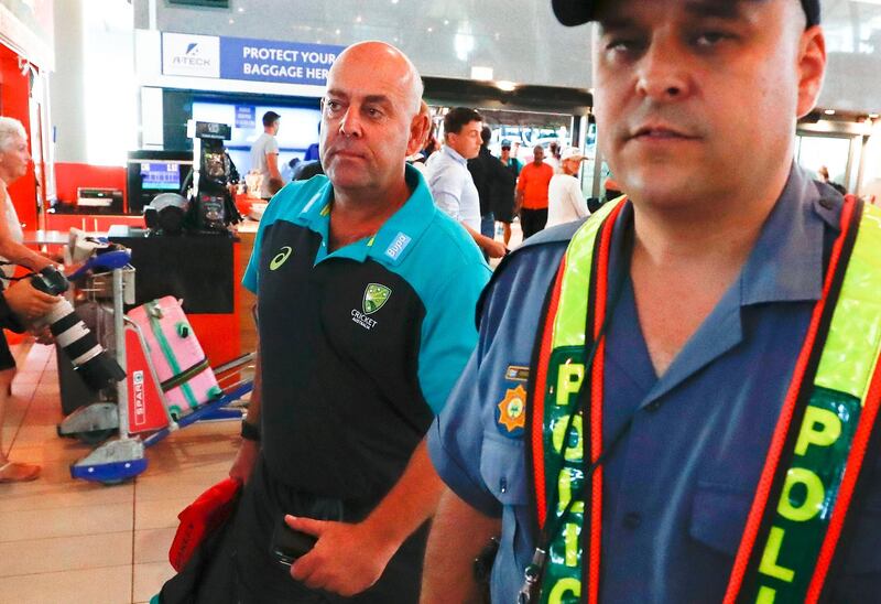 Australia cricket coach Darren Lehmann departs from Cape Town International airport. Nic Bothma / EPA