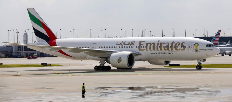 An Emirates Airline Boeing 777-200LR at Chicago’s O’Hare airport. Emirates will inaugurate the longest non-stop flight in the world, from Dubai to Panama City using the 777-200LR, this year. Kamil Krzaczynski / EPA