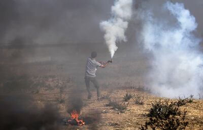 A Palestinian protester during the Israeli raid in Jenin. EPA