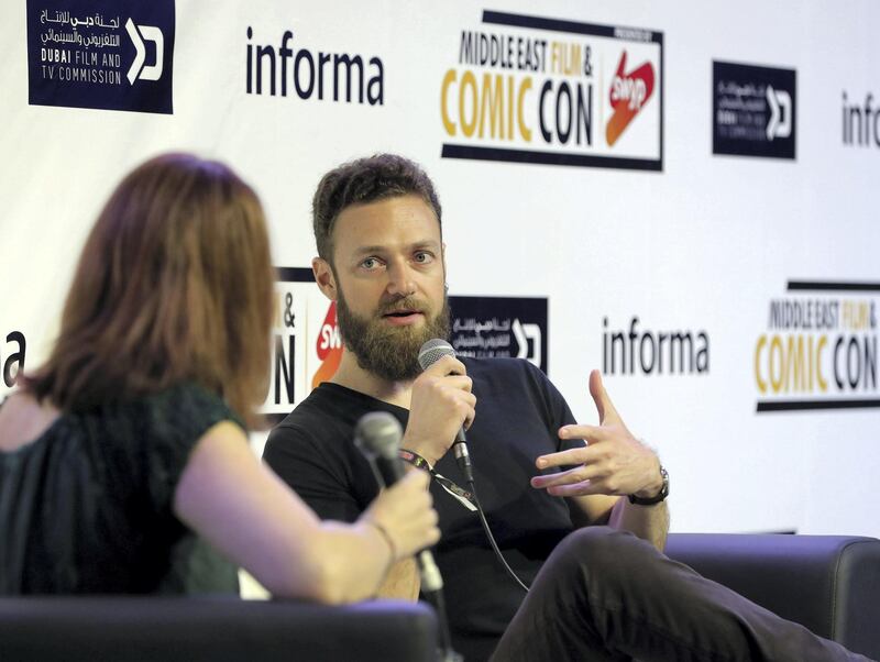 Dubai, United Arab Emirates - April 11, 2019: The Walking Dead star Ross Marquand at the Middle East Film and Comic Con. Thursday the 11th of April 2019. World Trade Centre, Dubai. Chris Whiteoak / The National
