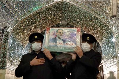 A handout picture provided by Iran's Defence Ministry on November 29, 2020 shows Servants of the Imam Reza Shrine carrying the coffin of Iran's assassinated top nuclear scientist Mohsen Fakhrizadeh during his funeral procession in the northeastern city of Mashhad. The body of Iran's assassinated top nuclear scientist has been taken to the first of several revered Shiite Muslim shrines ahead of his burial set for November 30, state media reported. The killing of Fakhrizadeh -- whom Israel has dubbed the "father" of Iran's nuclear programme -- has once more heightened tensions between the Islamic republic and its foes. - ==  RESTRICTED TO EDITORIAL USE - MANDATORY CREDIT "AFP PHOTO / HO /IRANIAN DEFENCE MINISTRY" - NO MARKETING NO ADVERTISING CAMPAIGNS - DISTRIBUTED AS A SERVICE TO CLIENTS ==
 / AFP / IRANIAN DEFENCE MINISTRY / - / ==  RESTRICTED TO EDITORIAL USE - MANDATORY CREDIT "AFP PHOTO / HO /IRANIAN DEFENCE MINISTRY" - NO MARKETING NO ADVERTISING CAMPAIGNS - DISTRIBUTED AS A SERVICE TO CLIENTS ==
