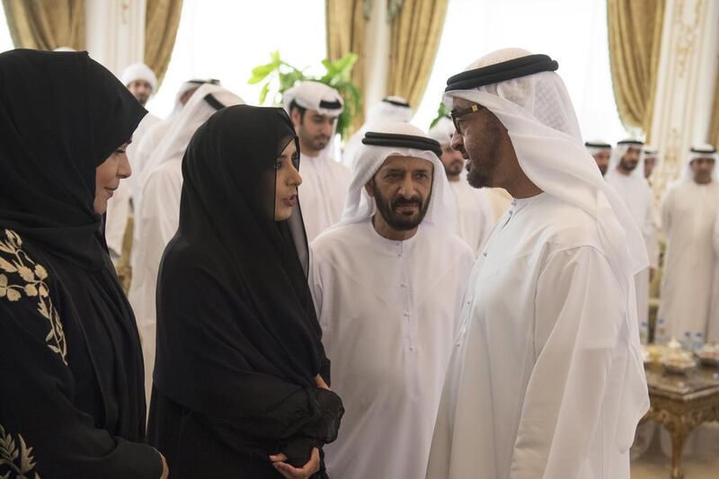 Sheikh Mohammed bin Zayed, Crown Prince of Abu Dhabi and Deputy Supreme Commander of the Armed Forces, receives board members from the Emirates Autism Society at a Sea Palace barza in Abu Dhabi. Hamad Al Kaabi / Crown Prince Court – Abu Dhabi