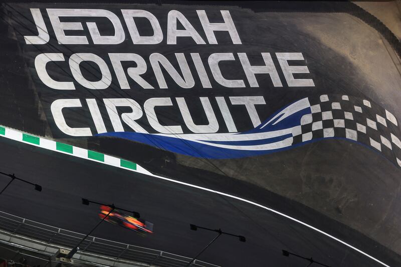 Red Bull's Mexican driver Sergio Perez drives during the second practice session of the Saudi Arabian Grand Prix. AFP