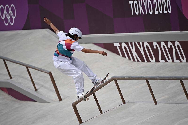 Japan's Momiji Nishiya competes in the skateboarding women's street final of the Tokyo 2020 Olympic Games.
