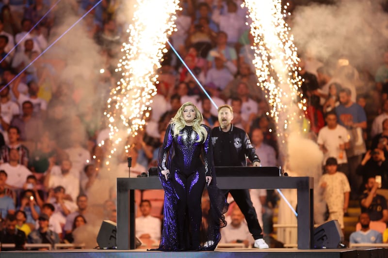US singer/songwriter Bebe Rexha and French DJ David Guetta perform during the closing ceremony. AFP