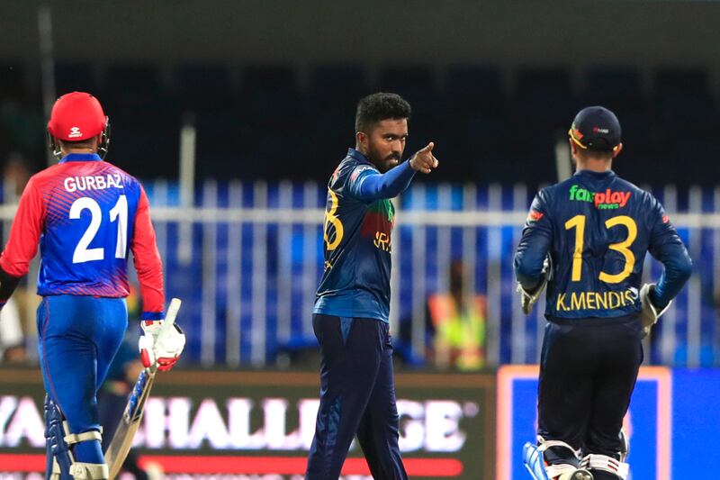 Asitha Madusanka Fernando of Sri Lanka celebrates the wicket of Rahmanullah Gurbaz of Afghanistan. All pictures Pankaj Nangia / Creimas for Asian Cricket Council

