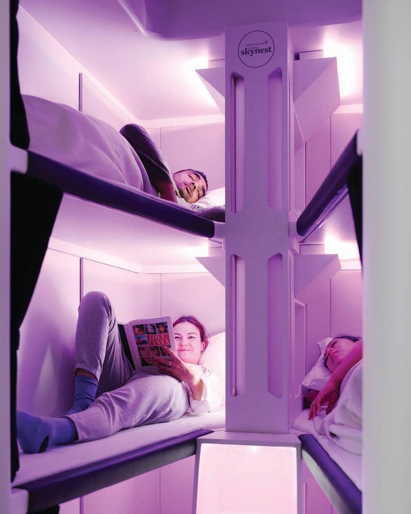 Air New Zealand has designed an Economy Skynest that would let passengers lie-flat on long-haul flights. Courtesy Air New Zealand. 
