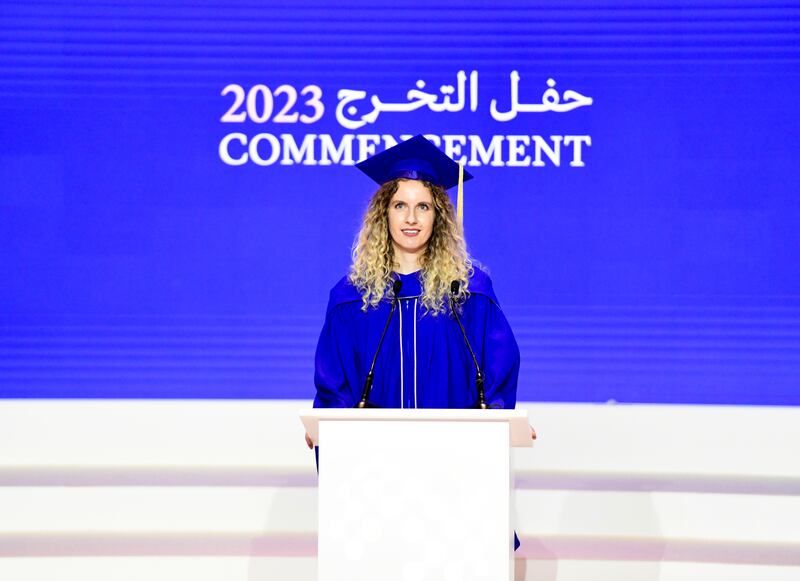 Klea Ziu, Master of Science in Machine Learning, Class of 2023 Valedictorian the Mohamed bin Zayed University of Artificial Intelligence commencement of class 2023 ceremony.
