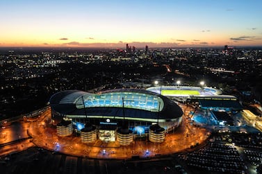 MANCHESTER, ENGLAND - JANUARY 19: (EDITORS NOTE: Image is digitally enhanced.) An aerial view of Etihad Stadium prior to the Premier League match between Manchester City and Tottenham Hotspur at Etihad Stadium on January 19, 2023 in Manchester, England. (Photo by Michael Regan/Getty Images)