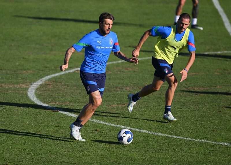 Francesco Acerbi trains at Coverciano centre. Getty