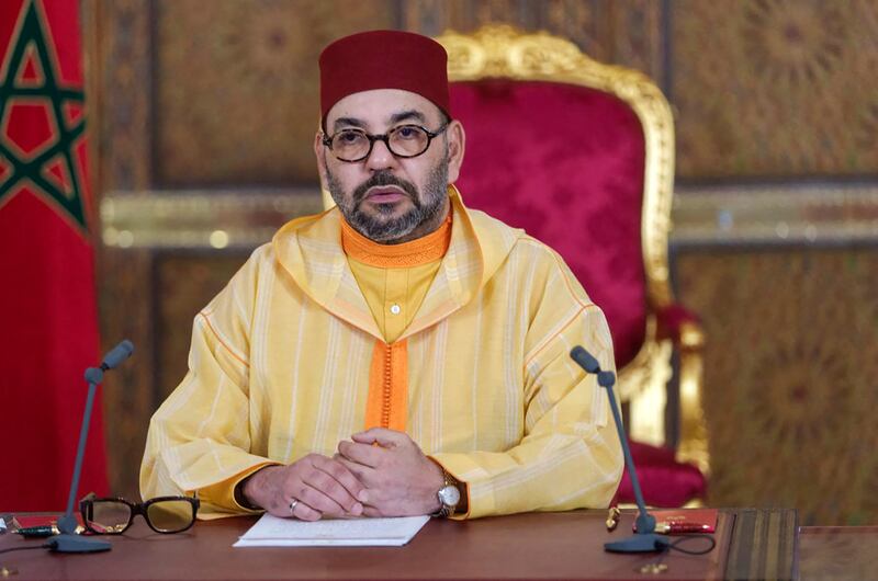 Morocco's King Mohammed VI gives a speech from the Royal Palace in Fez on October 8, 2021. AFP