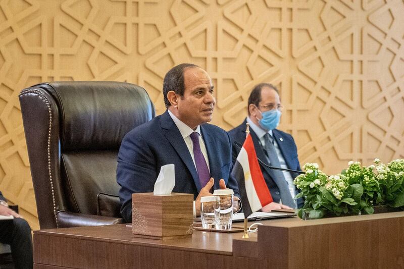 A handout picture released by the Jordanian Royal Palace on August 25, 2020, shows Egyptian President Abdel Fattah al-Sisi speaking during a summit between Jordan, Iraq and Egypt in the capital Amman.  - RESTRICTED TO EDITORIAL USE - MANDATORY CREDIT "AFP PHOTO / JORDANIAN ROYAL PALACE / YOUSEF ALLAN" - NO MARKETING NO ADVERTISING CAMPAIGNS - DISTRIBUTED AS A SERVICE TO CLIENTS
 / AFP / Jordanian Royal Palace / Yousef ALLAN / RESTRICTED TO EDITORIAL USE - MANDATORY CREDIT "AFP PHOTO / JORDANIAN ROYAL PALACE / YOUSEF ALLAN" - NO MARKETING NO ADVERTISING CAMPAIGNS - DISTRIBUTED AS A SERVICE TO CLIENTS
