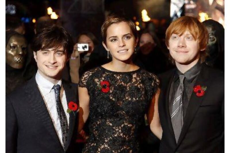 From left, Daniel Radcliffe, Emma Watson and Rupert Grint, actors whose identities are inextricably linked to the Harry Potter tales. Stefan Wermuth / Reuters