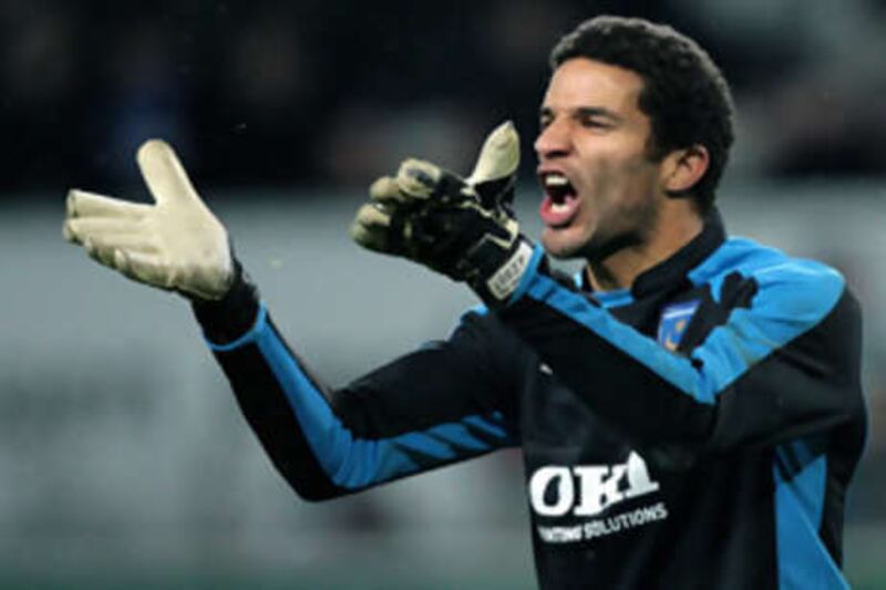 Portsmouth's goalkeeper David James gestures during the Uefa Cup Group E football match against Wolfsburg.