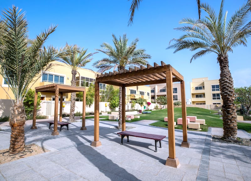 One of the many recreational areas in Al Raha Gardens.