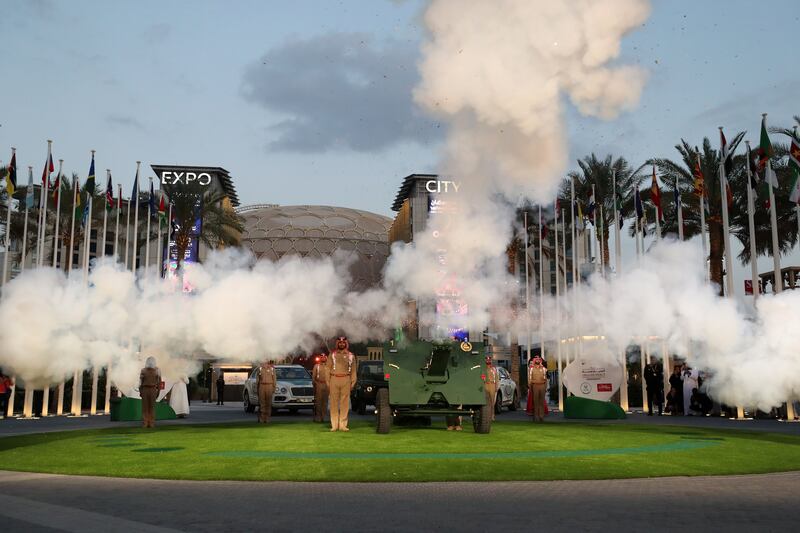 A cannon is fired at Expo City Dubai to signal the beginning of iftar. Chris Whiteoak / The National