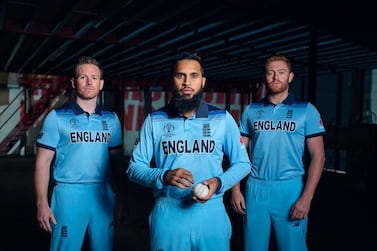 From left to right, Eoin Morgan, Adil Rashid and Jonny Bairstow in England's 2019 Cricket World Cup kit. Courtesy England Cricket via Twitter