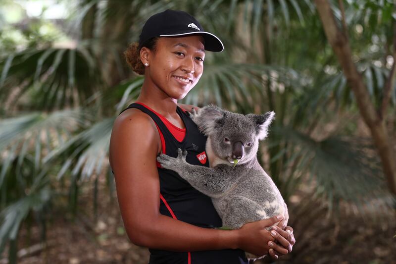 Naomi Osaka poses with Sprocket the Koala ahead of the 2019 Brisbane International at Lone Pine Koala Sanctuary on December 27, 2018 in Brisbane, Australia. Getty Images