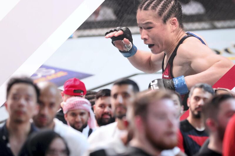 Abu Dhabi, United Arab Emirates - September 06, 2019: People gather at the UFC fan zone. Friday the 6th of September 2019. Yes Island, Abu Dhabi. Chris Whiteoak / The National