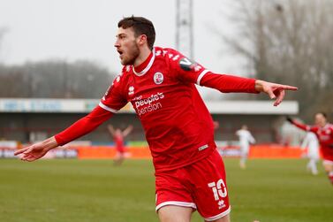 Soccer Football - FA Cup - Third Round - Crawley Town v Leeds United - The People's Pension Stadium, Crawley, Britain - January 10, 2021 Crawley Town's Ashley Nadesan celebrates scoring their second goal Action Images via Reuters/Peter Cziborra