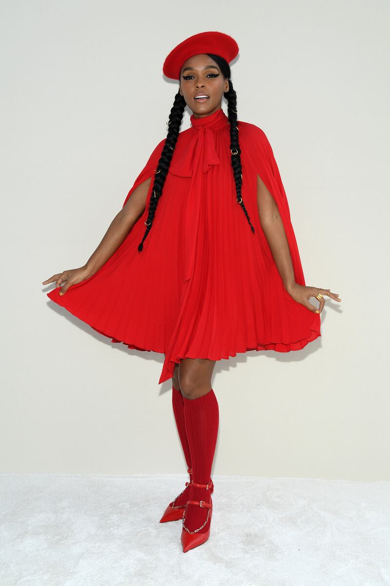 Janelle Monae, wearing red Valentino from head-to-toe, attends the label's Paris Fashion Week show on March 3, 2019. Getty Images