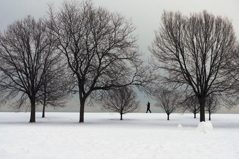 A lone Chicagoan walks along an icy path in Lincoln Park by the side of Lake Michigan as Arctic air brought temperatures well below zero to the US Midwest. AP