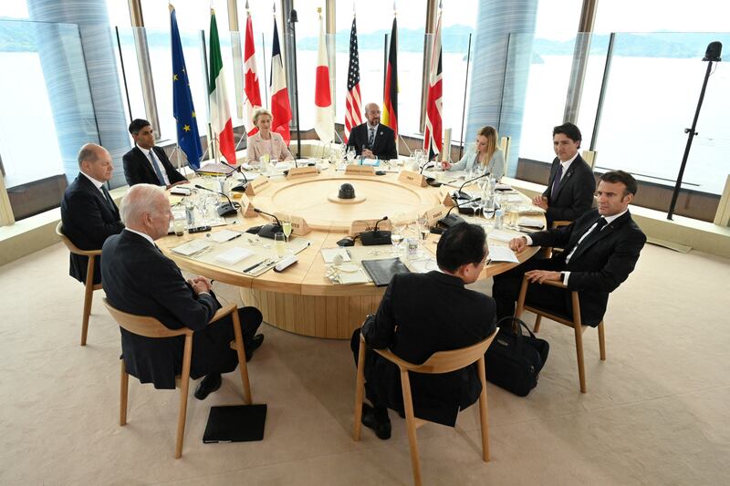 G7 leaders attend a working lunch in Hiroshima, Japan on May 19. The summit prioritised critical global issues, with a strong focus on the urgency of climate action. Reuters