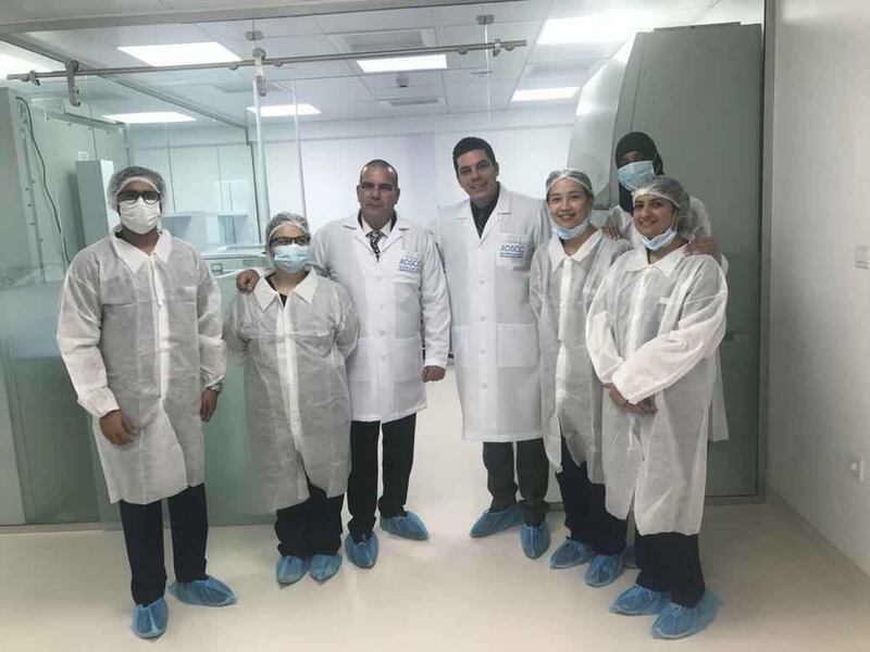 The doctors and researchers at Abu Dhabi Stem Cell Centre who were involved in the development of a potential Covid-19 treatment.  Courtesy Abu Dhabi Stem Cell Centre